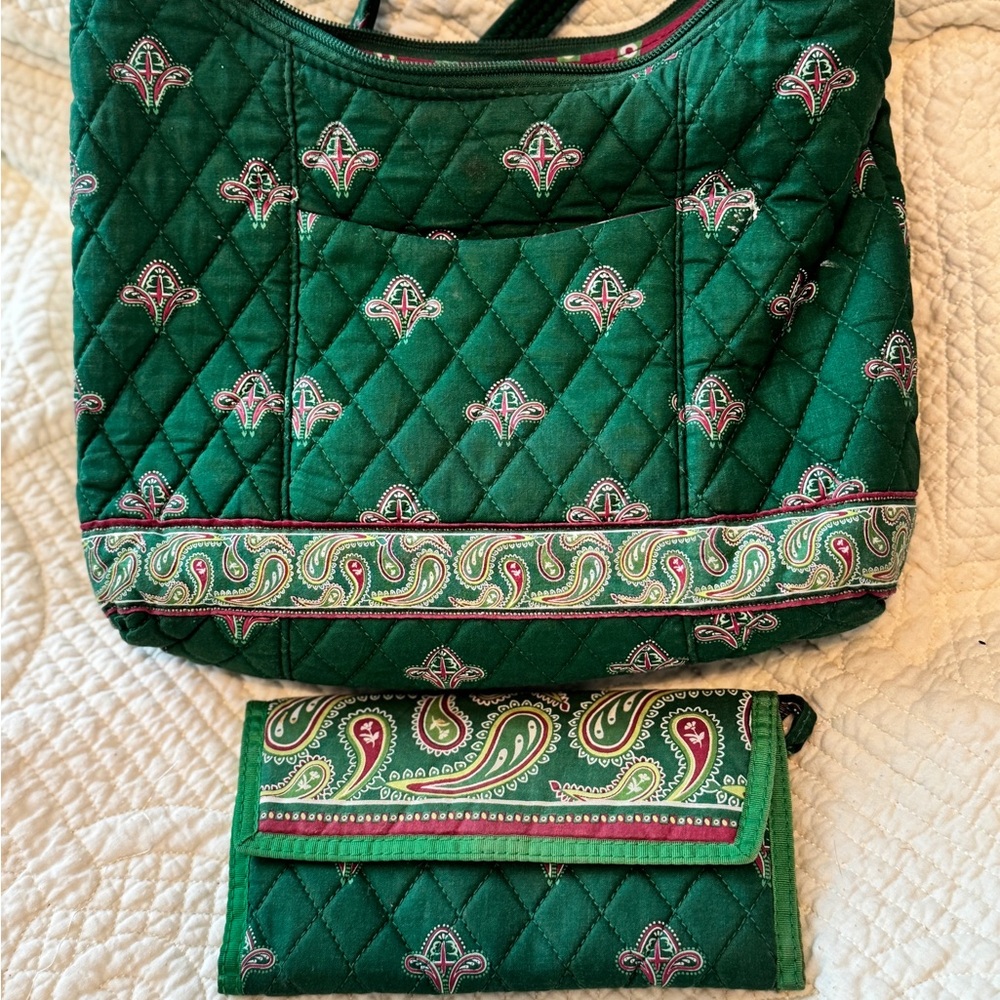 Vintage Tanya Lees NWOT Green and Fushia Quilted Women's matching Bag Wallet